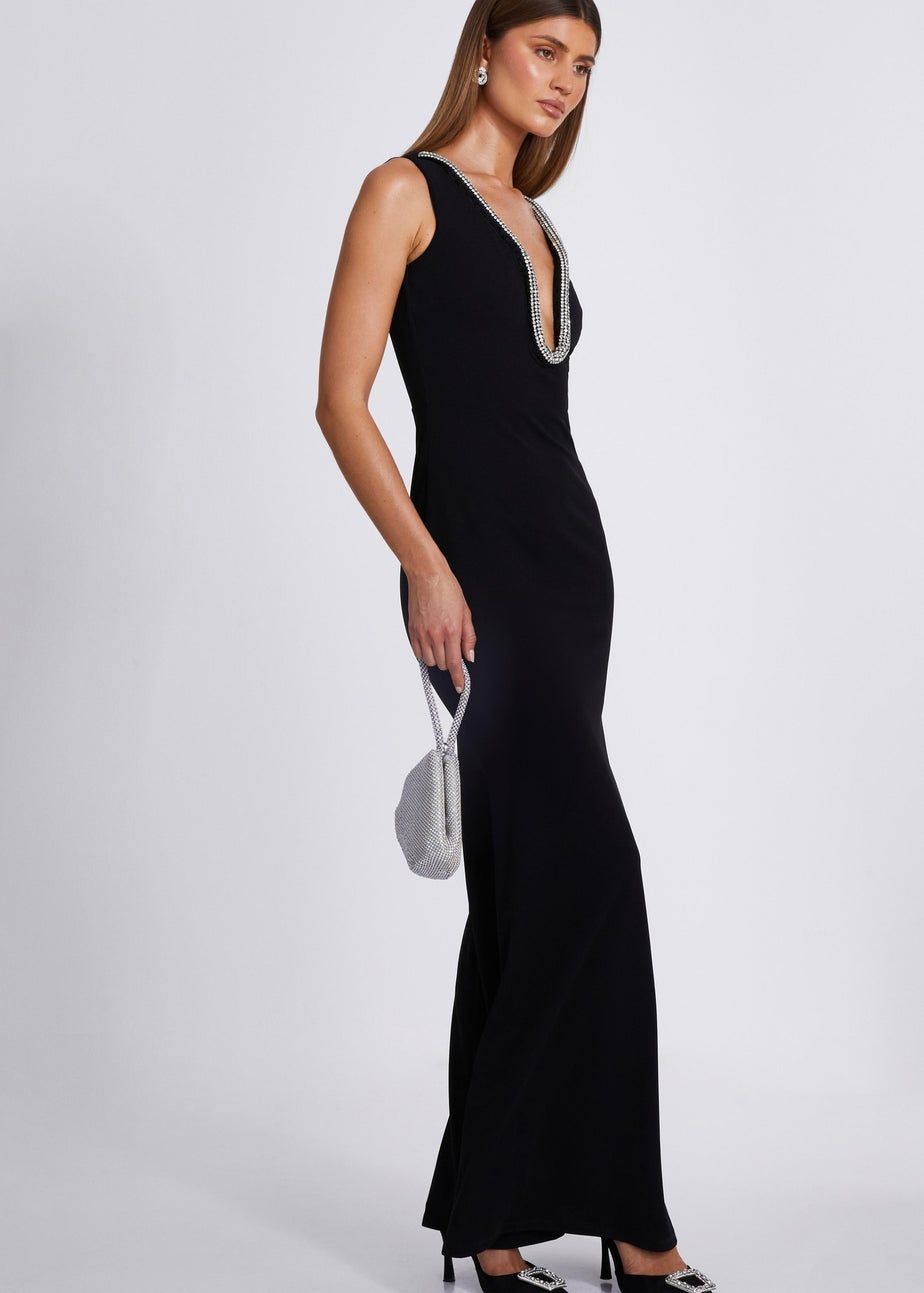 Quiz Black Diamante Trim Maxi Dress
