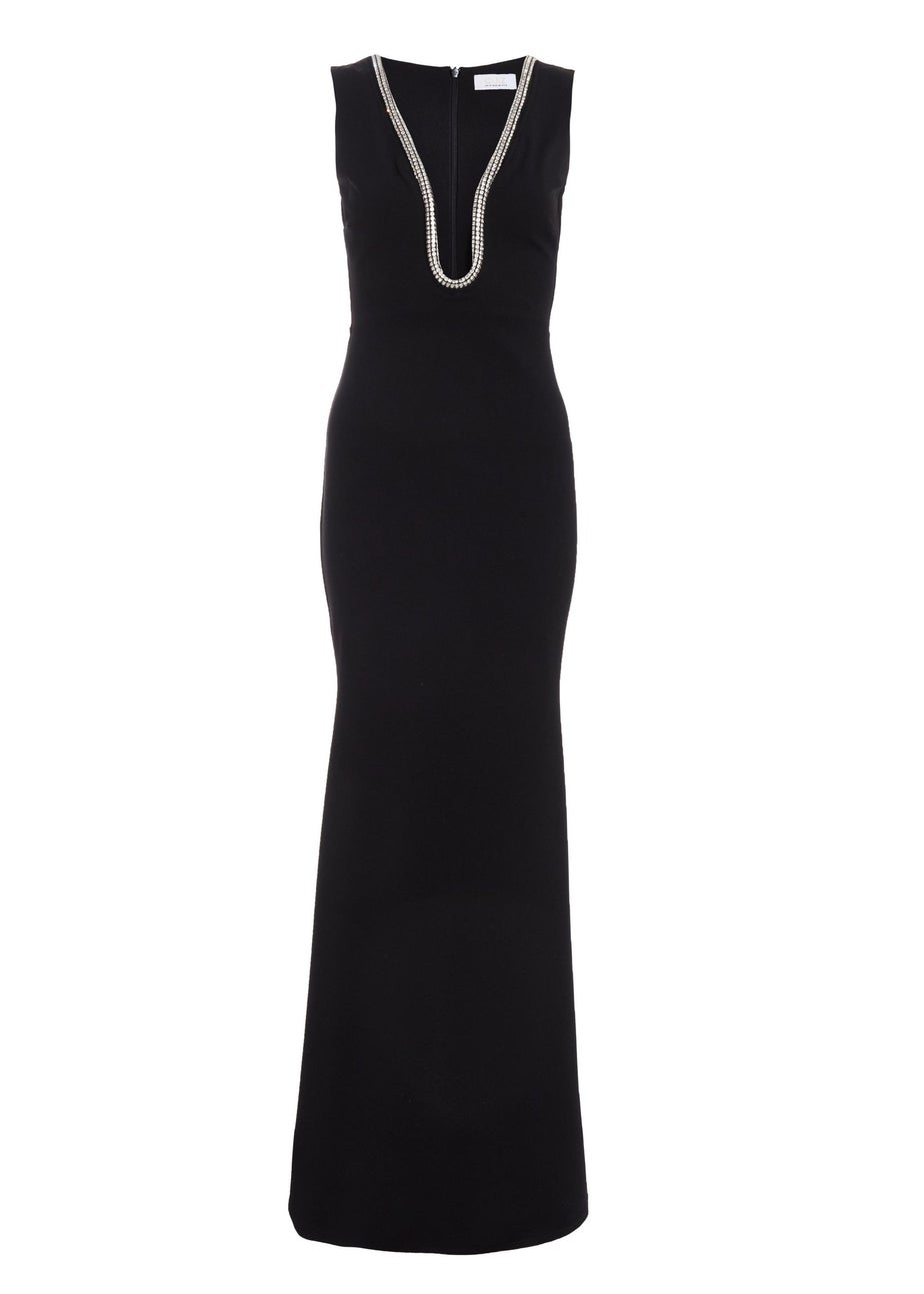 Quiz Black Diamante Trim Maxi Dress