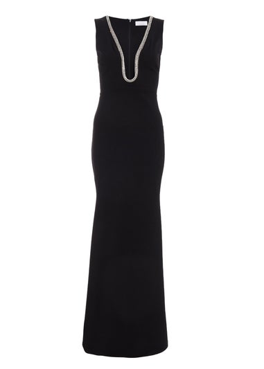 Quiz Black Diamante Trim Maxi Dress