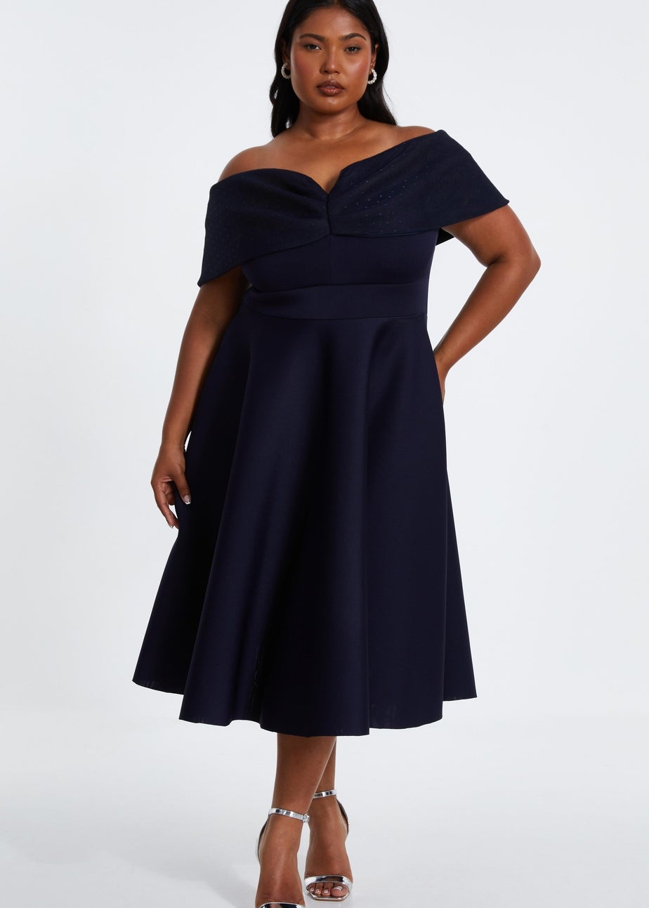Quiz Navy Curve Midi Skater Dress