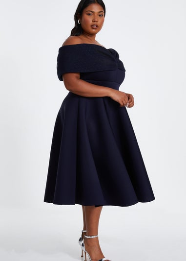Quiz Navy Curve Midi Skater Dress