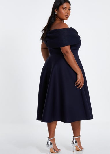 Quiz Navy Curve Midi Skater Dress