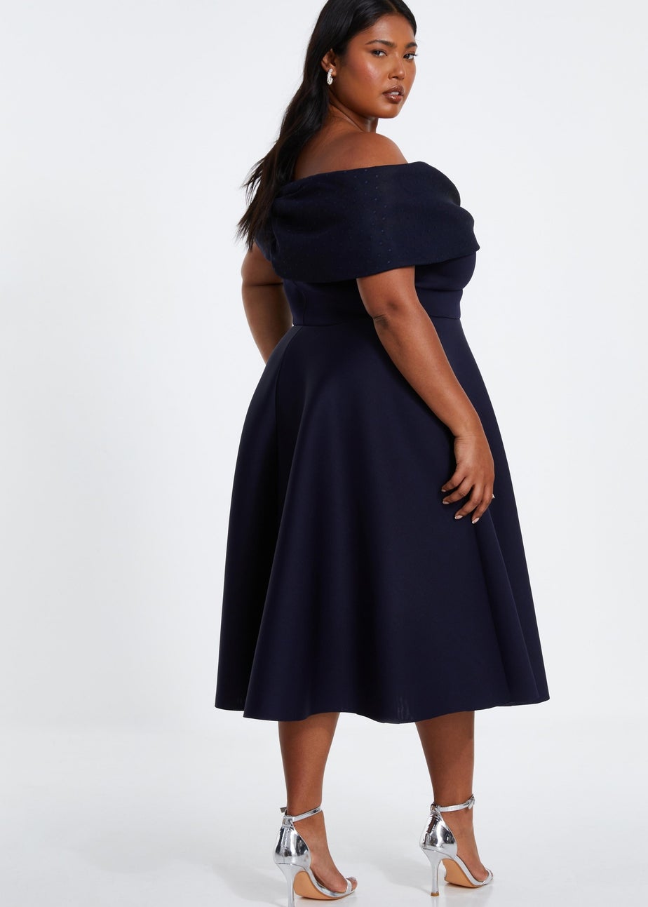 Quiz Navy Curve Midi Skater Dress