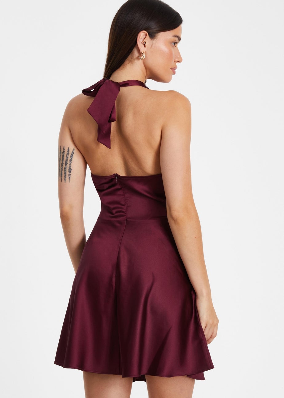 Quiz Burgundy Satin Mini Skater Dress