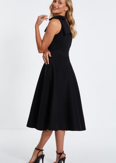 Quiz Black One Shoulder Bow Skater Midi Dress