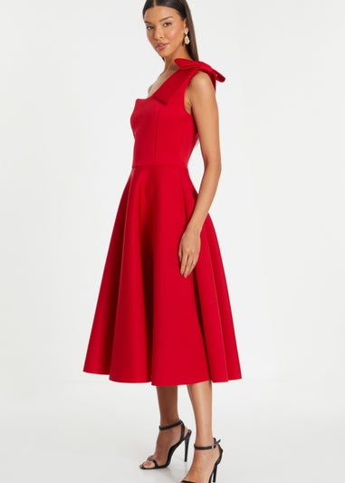 Quiz Red One Shoulder Bow Skater Midi Dress