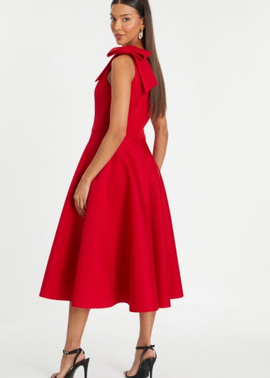 Quiz Red One Shoulder Bow Skater Midi Dress
