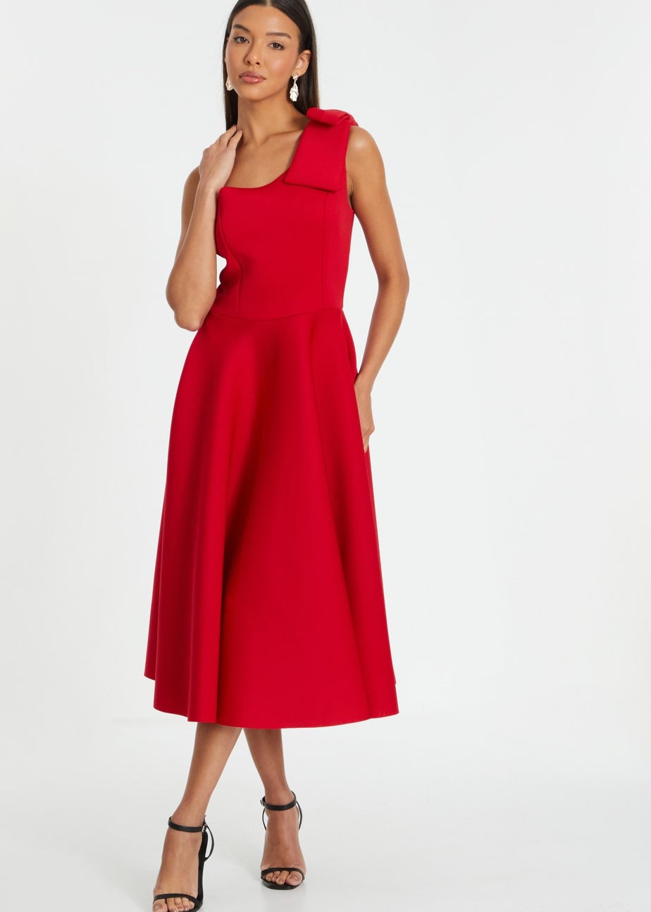 Quiz Red One Shoulder Bow Skater Midi Dress
