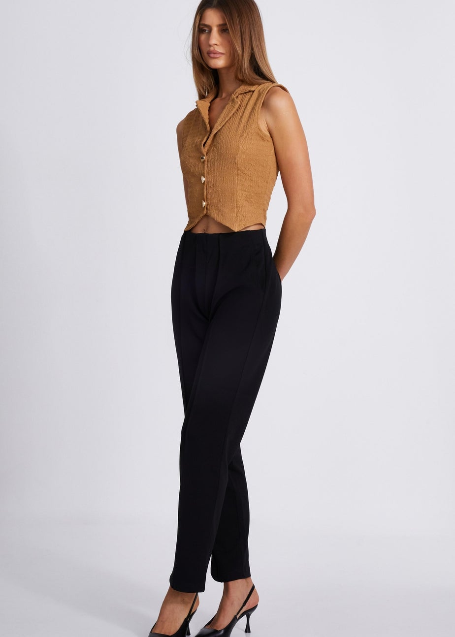 Quiz Brown Textured Button Down Sleeveless Waistcoat