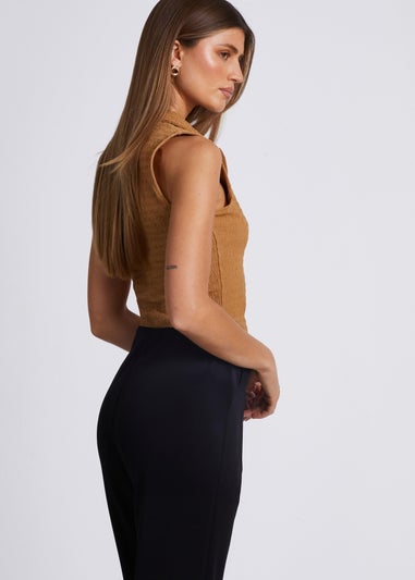 Quiz Brown Textured Button Down Sleeveless Waistcoat