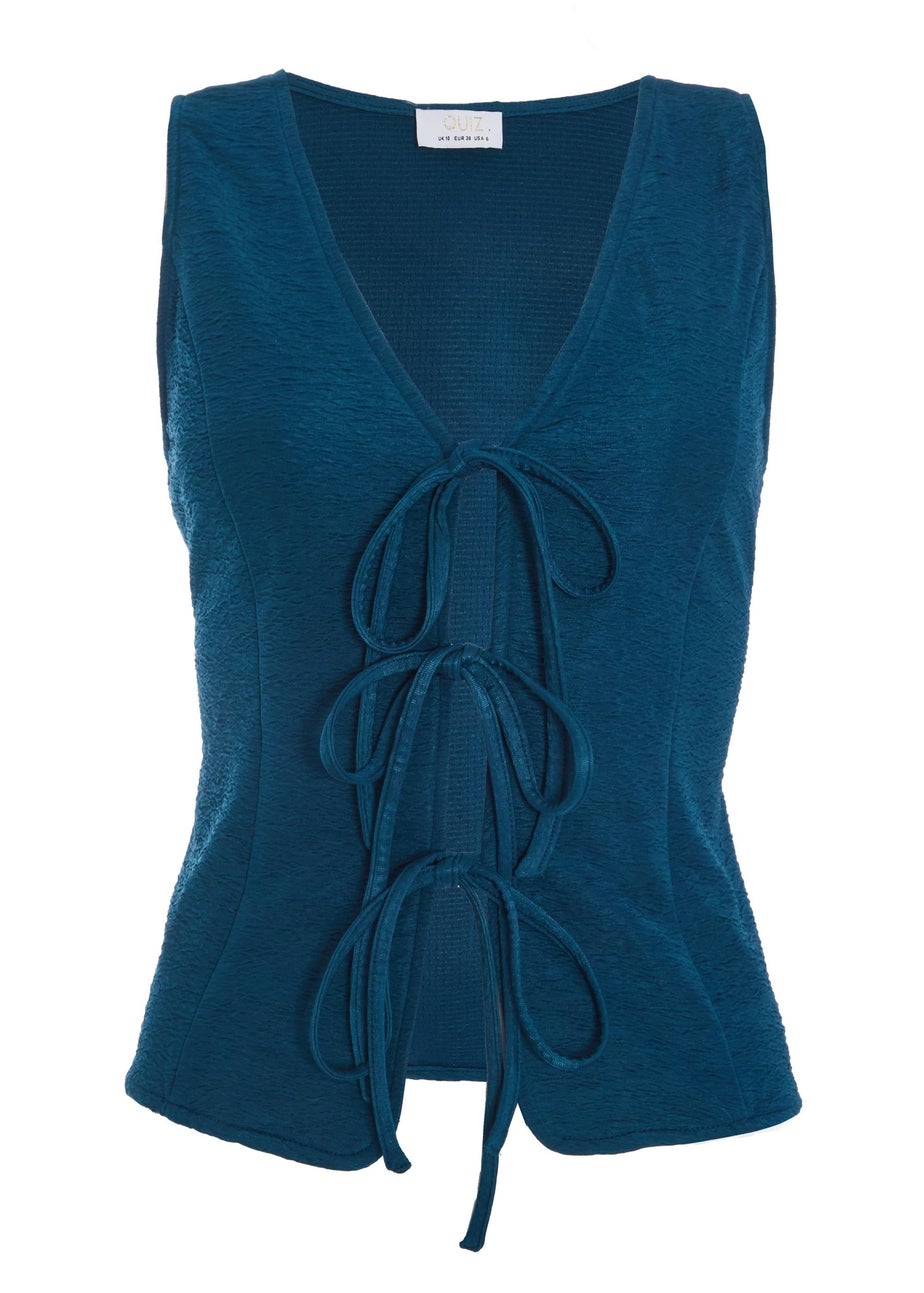Quiz Teal Tie Up Sleeveless Top