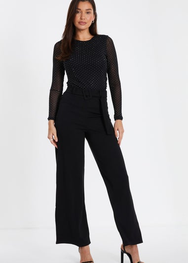 Quiz Black Mesh Stud Detail Top