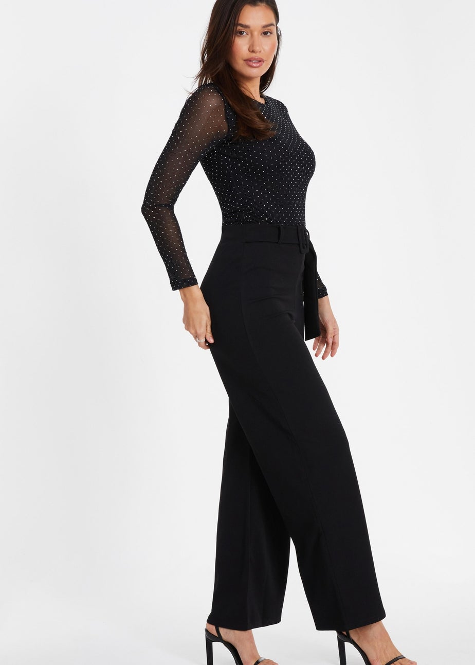 Quiz Black Mesh Stud Detail Top