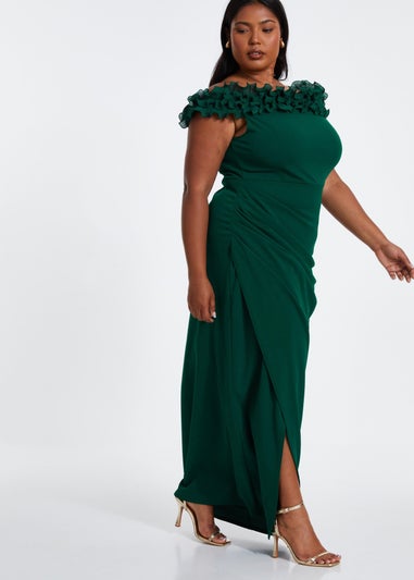 Quiz Green Curve Bardot Maxi Dress