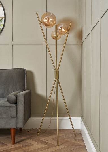 BHS Antique Brass Lincoln Tripod 3 Light Floor Lamp (156cm x 56cm)