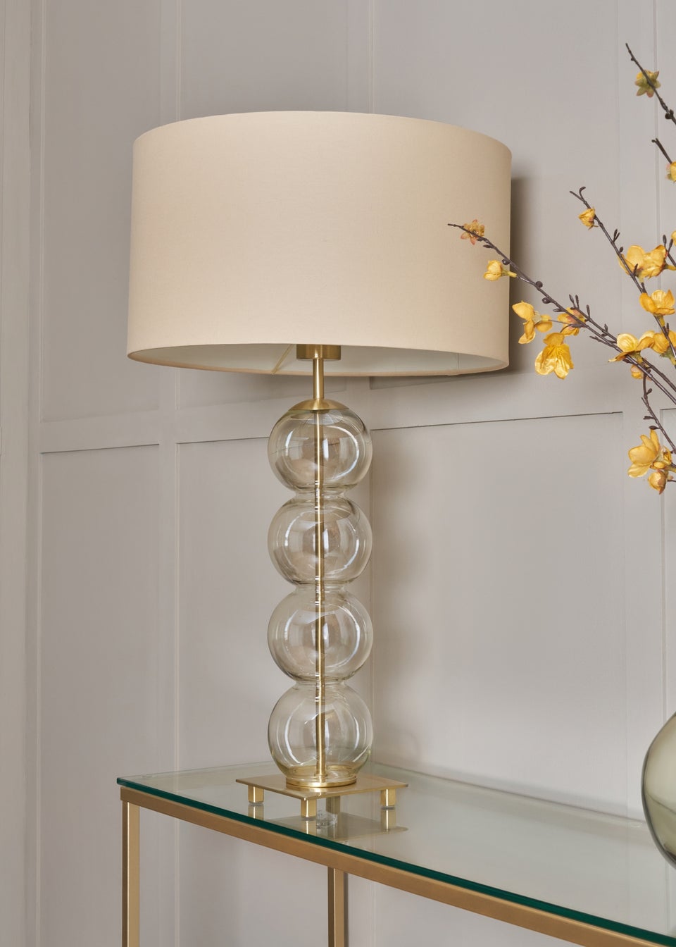 BHS Antique Brass Metro Ball Stacked Table Lamp Champagne (71cm x 40cm)
