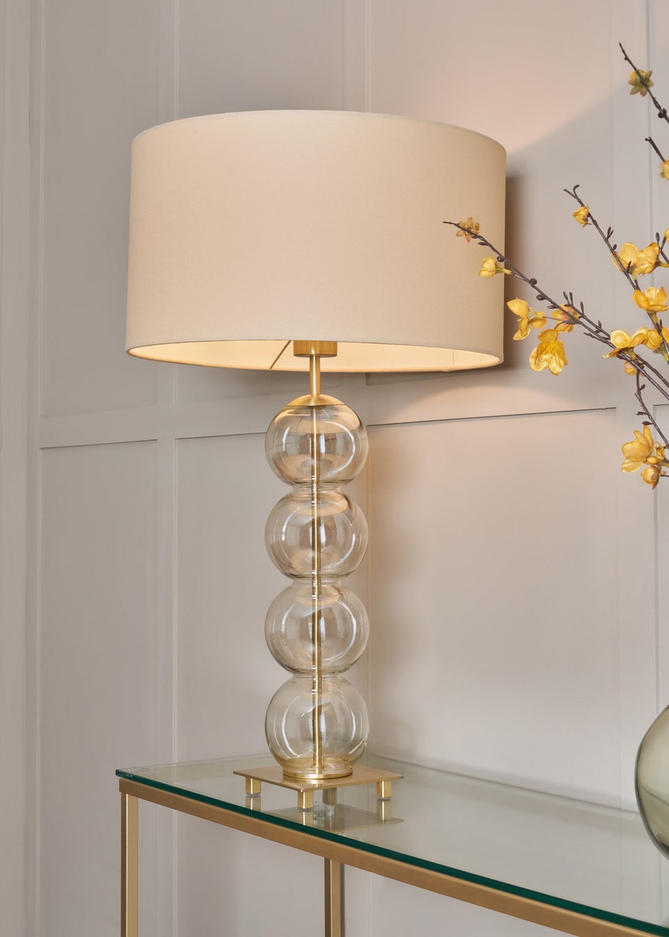 BHS Antique Brass Metro Ball Stacked Table Lamp Champagne (71cm x 40cm)