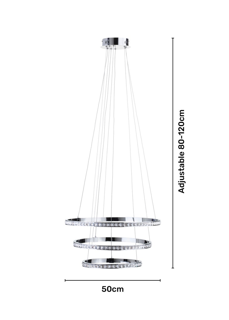 BHS Chrome Comet 3 Ring Integrated LED Pendant (80-120cm x 50cm)