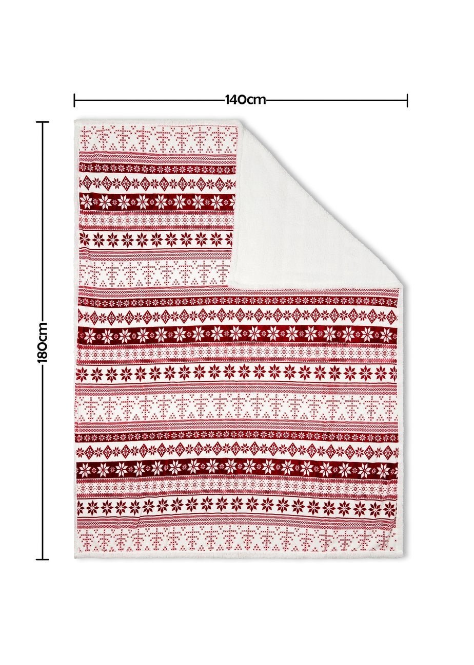 BHS Red Fair Isle Throw with Faux-Shearling Back