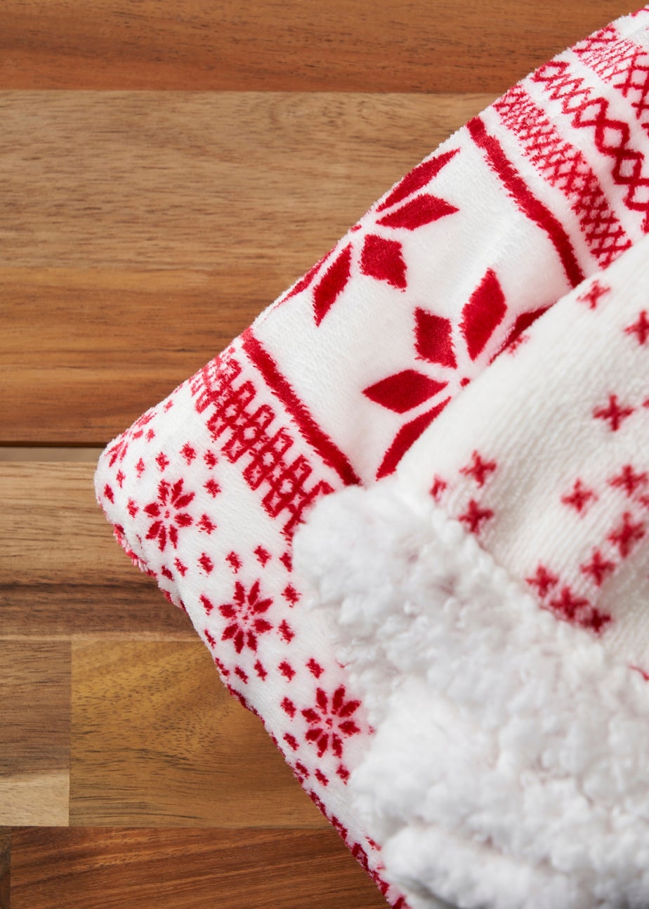 BHS Red Fair Isle Throw with Faux-Shearling Back