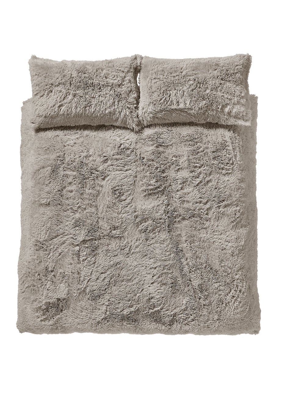 Catherine Lansfield Cuddly Deep Pile Faux Fur Duvet Cover Set Natural