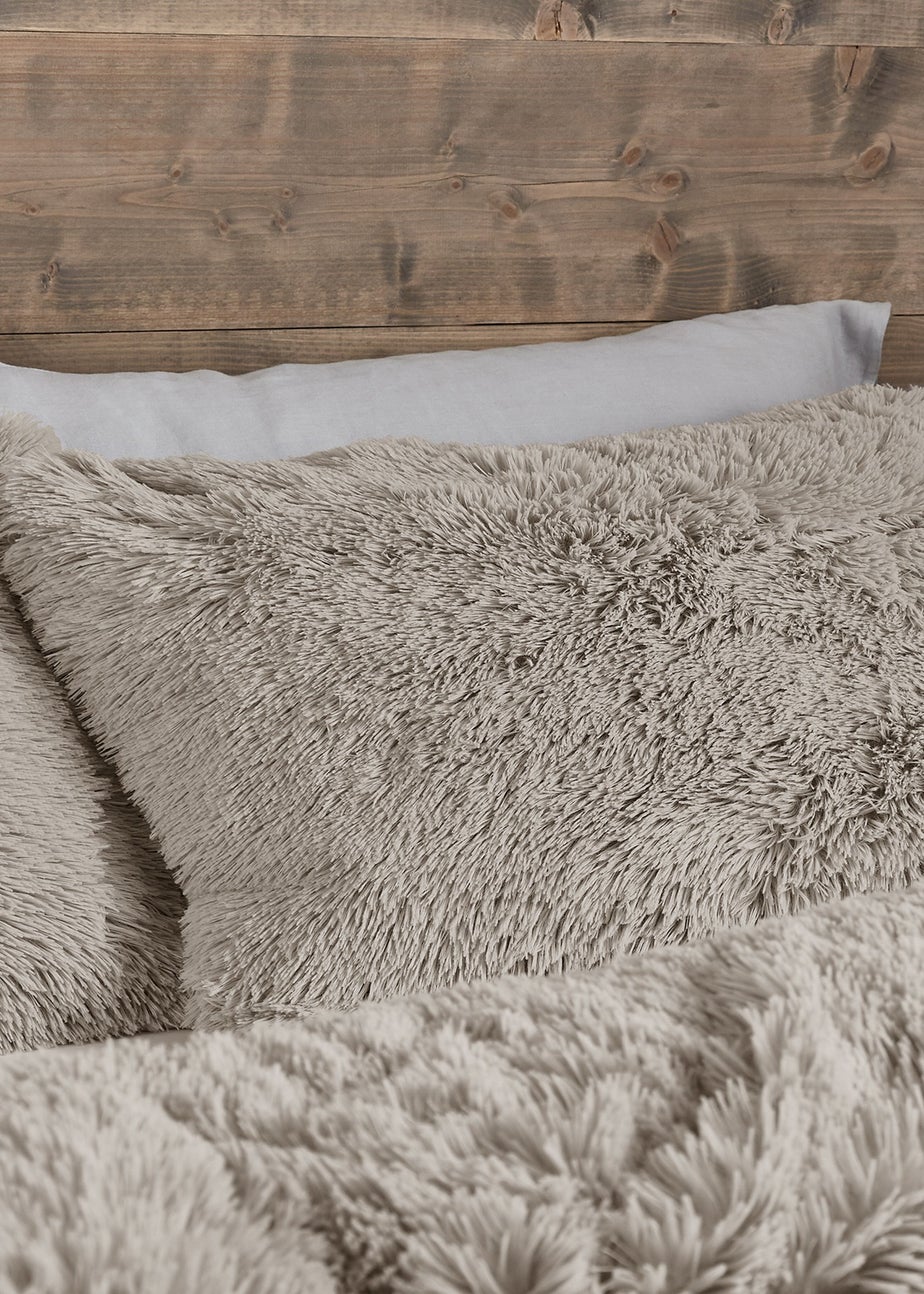Catherine Lansfield Cuddly Deep Pile Faux Fur Duvet Cover Set Natural