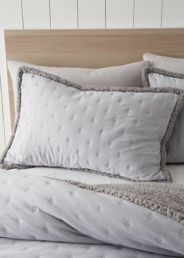 Catherine Lansfield Nori Silver Pinsonic Faux-Shearling Duvet Cover Set