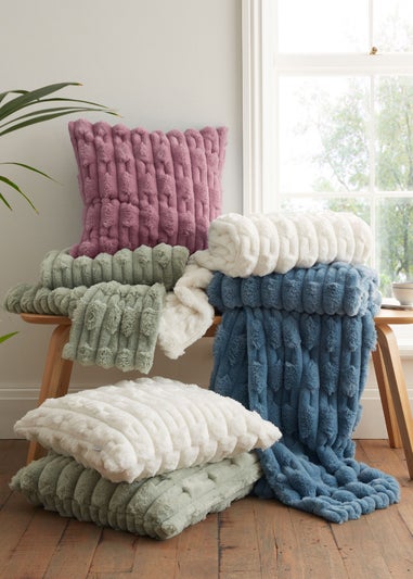 Bianca Fine Linens So Soft Carved Faux Fur 50x50cm Cushion Blue