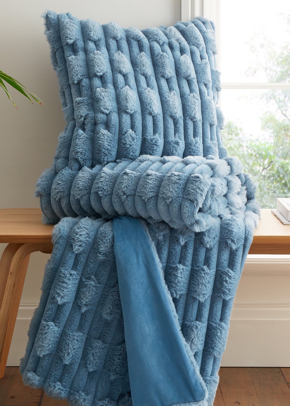 Bianca Fine Linens So Soft Carved Faux Fur 50x50cm Cushion Blue