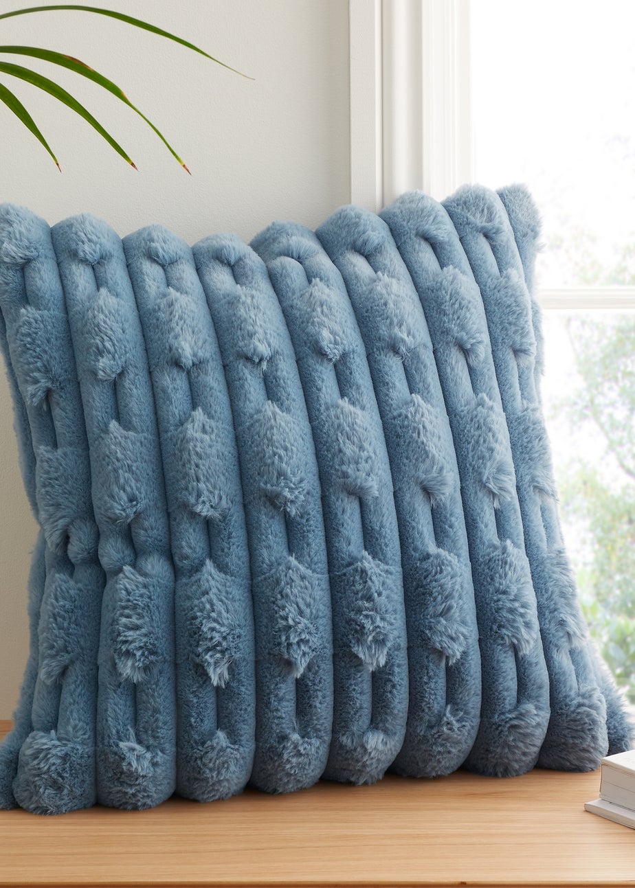 Bianca Fine Linens So Soft Carved Faux Fur 50x50cm Cushion Blue