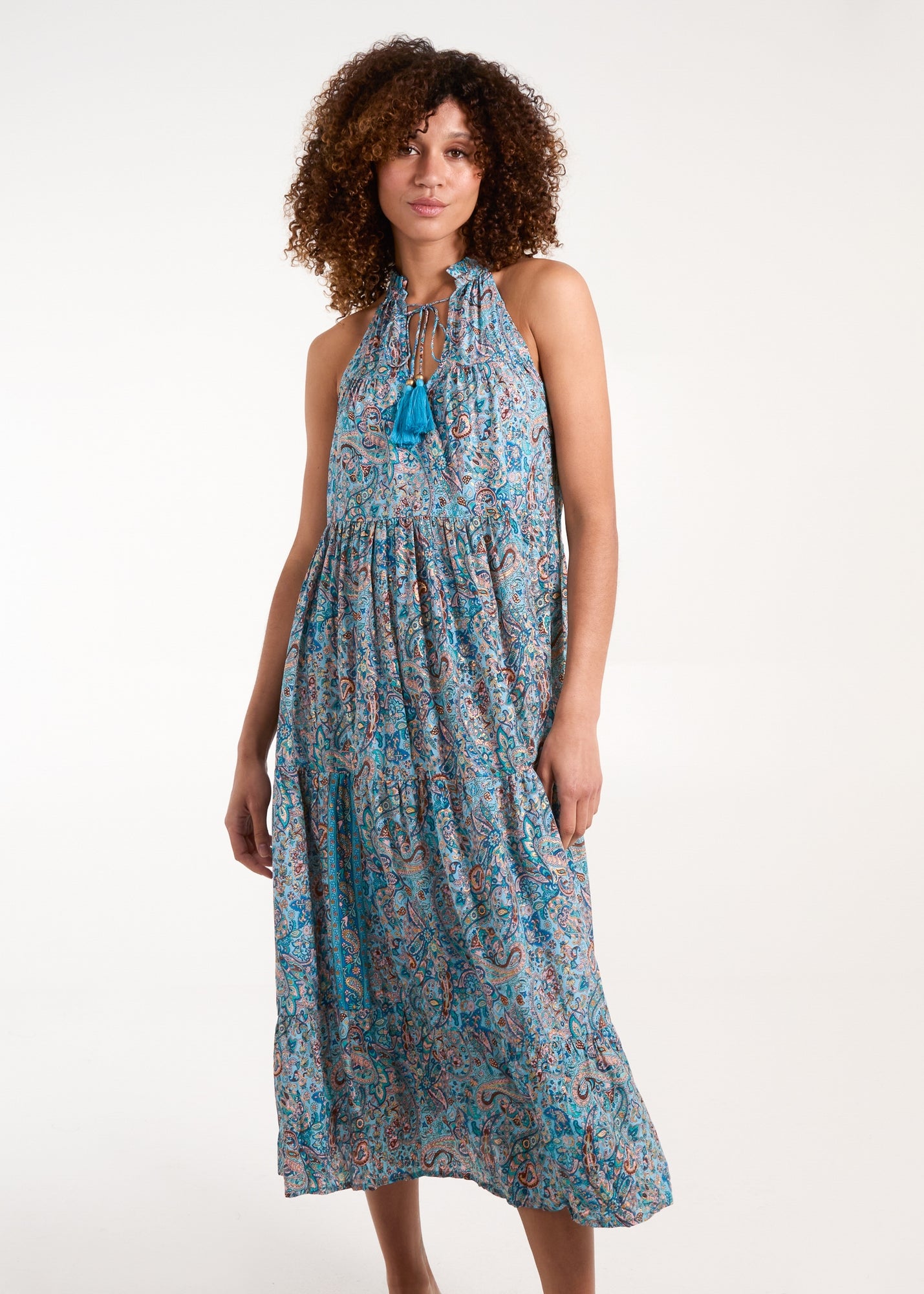 silk tie neck dress