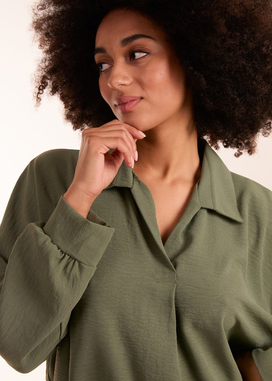 Blue Vanilla Khaki Open Collar Blouse