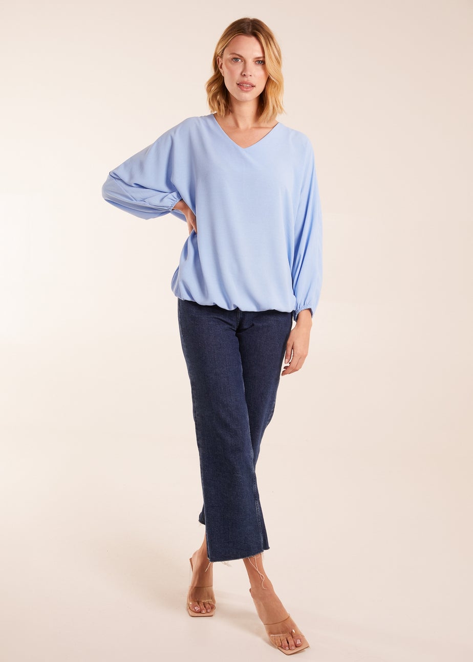 Blue Vanilla Blue V Neck Puff Sleeve Blouse