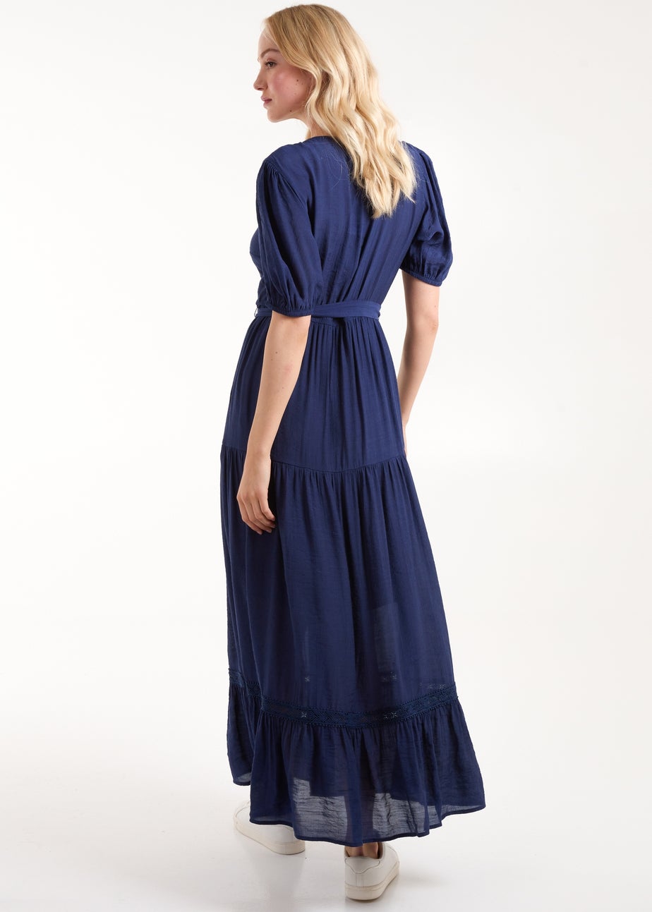 Blue Vanilla Navy Button Through Tie Maxi Dress