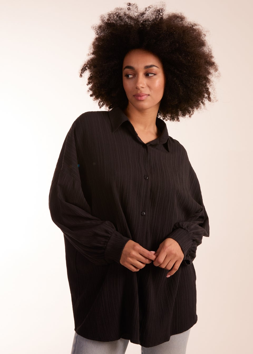 Blue Vanilla Black Crinkle Oversized Shirt