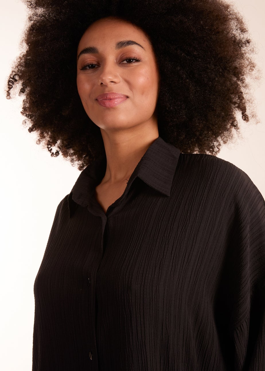 Blue Vanilla Black Crinkle Oversized Shirt