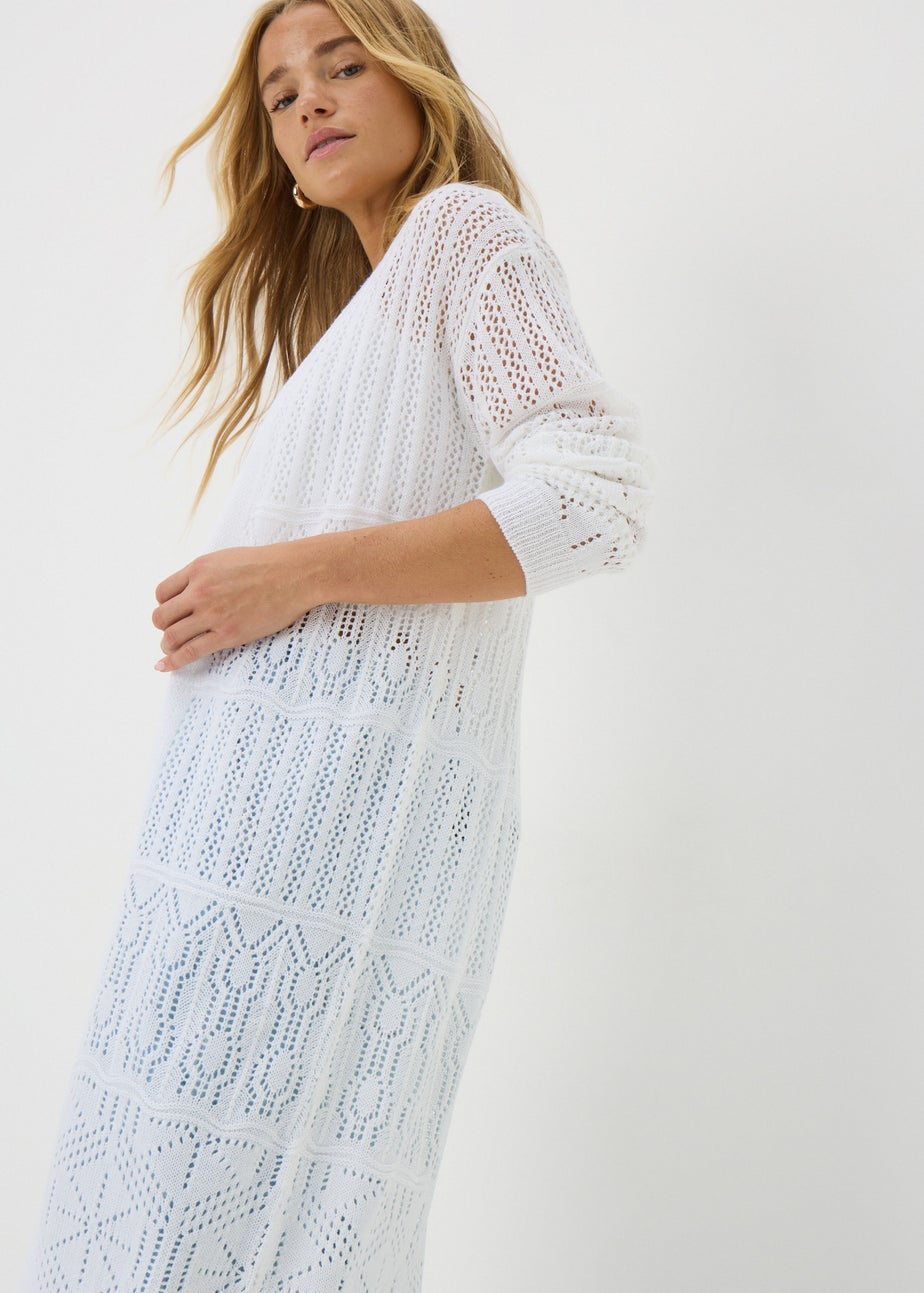 White Longline Pointelle Cardigan