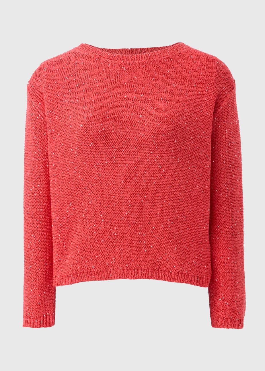 Coral Sequin Boat Neck Jumper