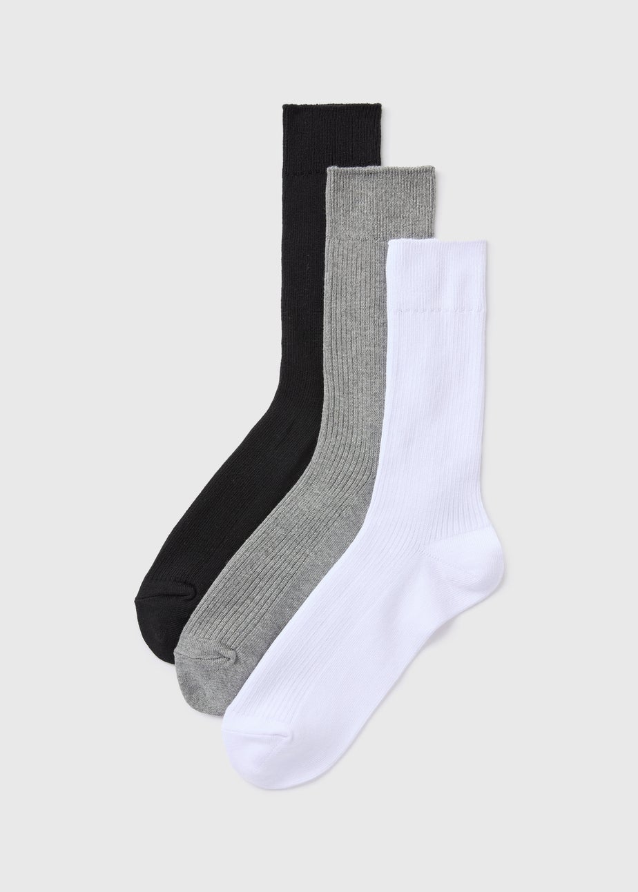 3 Pack Mono Ribbed Socks