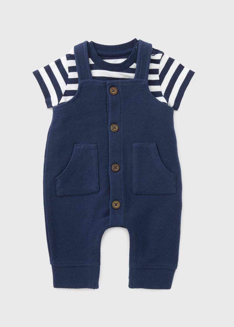 Baby Navy Stripe Top & Dungaree Set (Newborn-23mths)