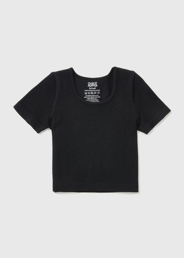 Girls Black Seamless Short Sleeve Top (7-15yrs)