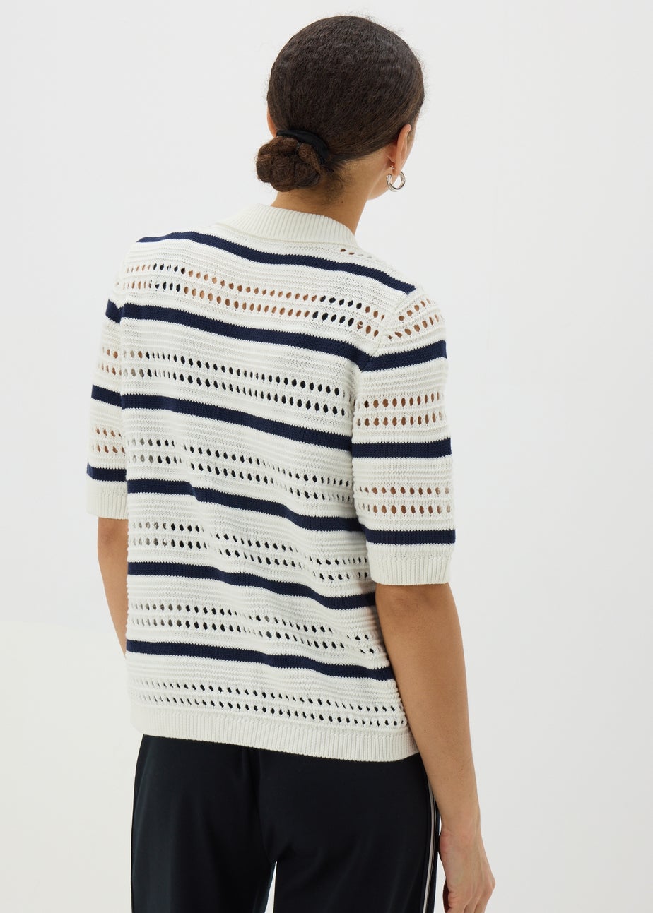 Ivory Crochet Stripe Collared Cardigan