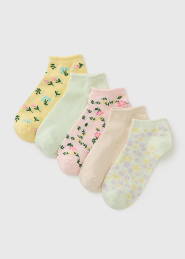 5 Pack Multicolour Floral Ankle Socks