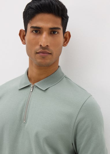 Sage Interlock 1/4 Zip Polo Shirt