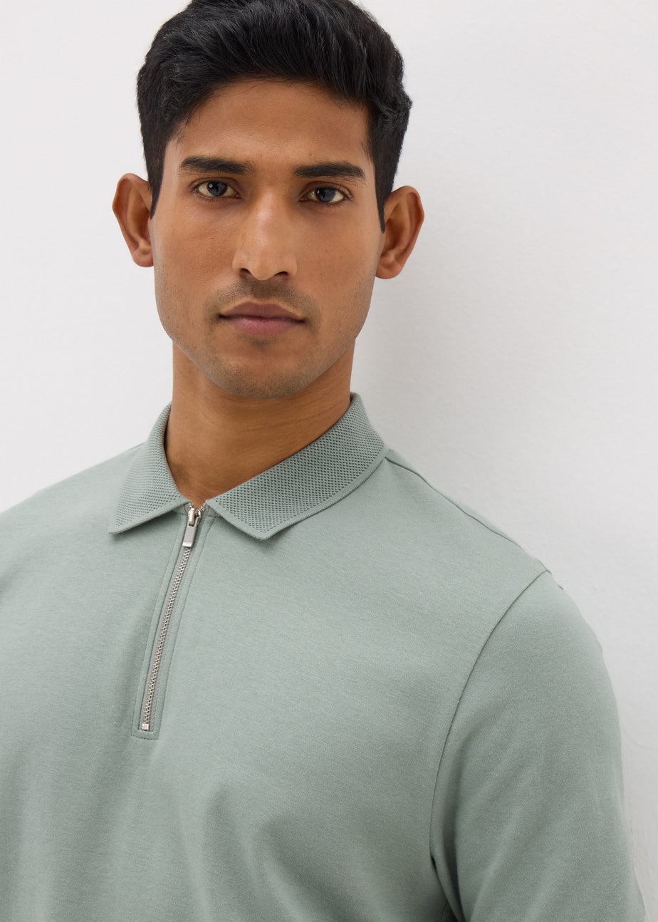 Sage Interlock 1/4 Zip Polo Shirt