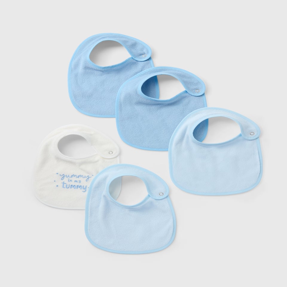 5 Pack Baby Blue Towel Bibs