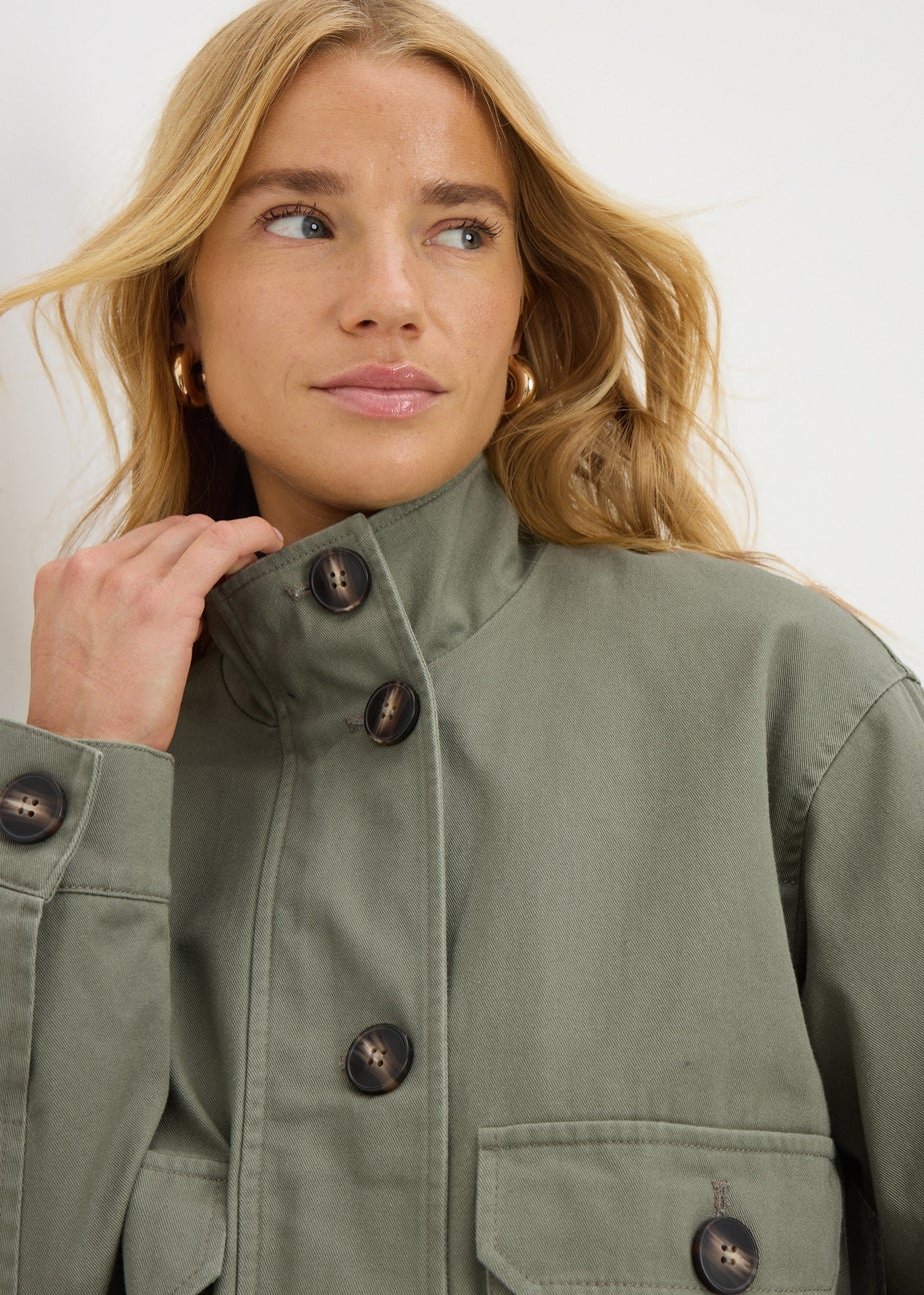 Khaki Button Utility Jacket