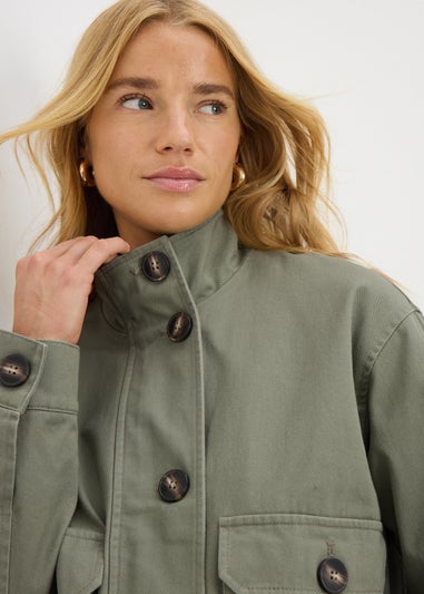 Khaki Button Utility Jacket