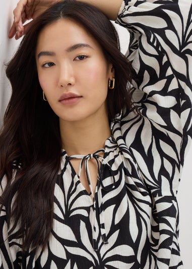 Black Crinkle Palm Boho Blouse