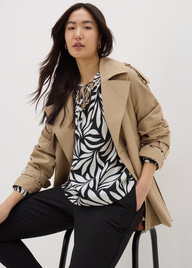 Black Crinkle Palm Boho Blouse